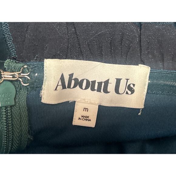 About Us Blue Silk Satin Sleeveless Strapless Ruffle Tube Bandeau Mini Dress M - Picture 3 of 4